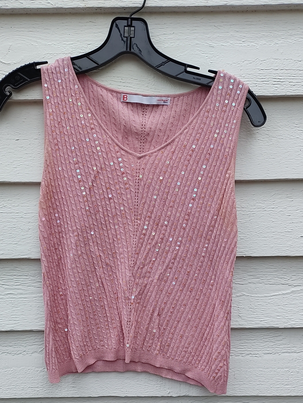 Light Pink Sequin Ribbed V-Neck Tank Top